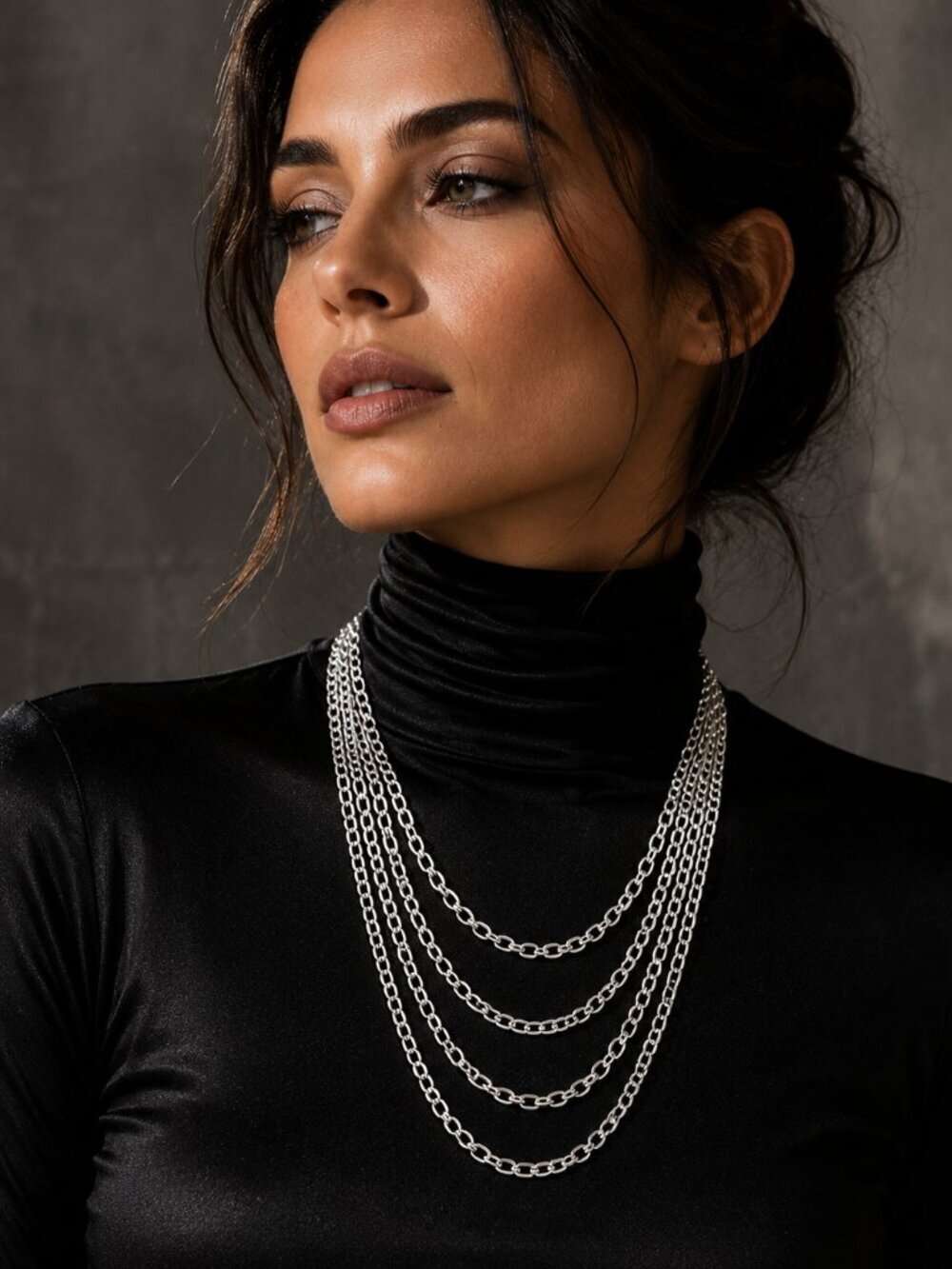 Silver Chain 4 Strand Necklace Lightweight Contemporary Punk Rock Modern Gift